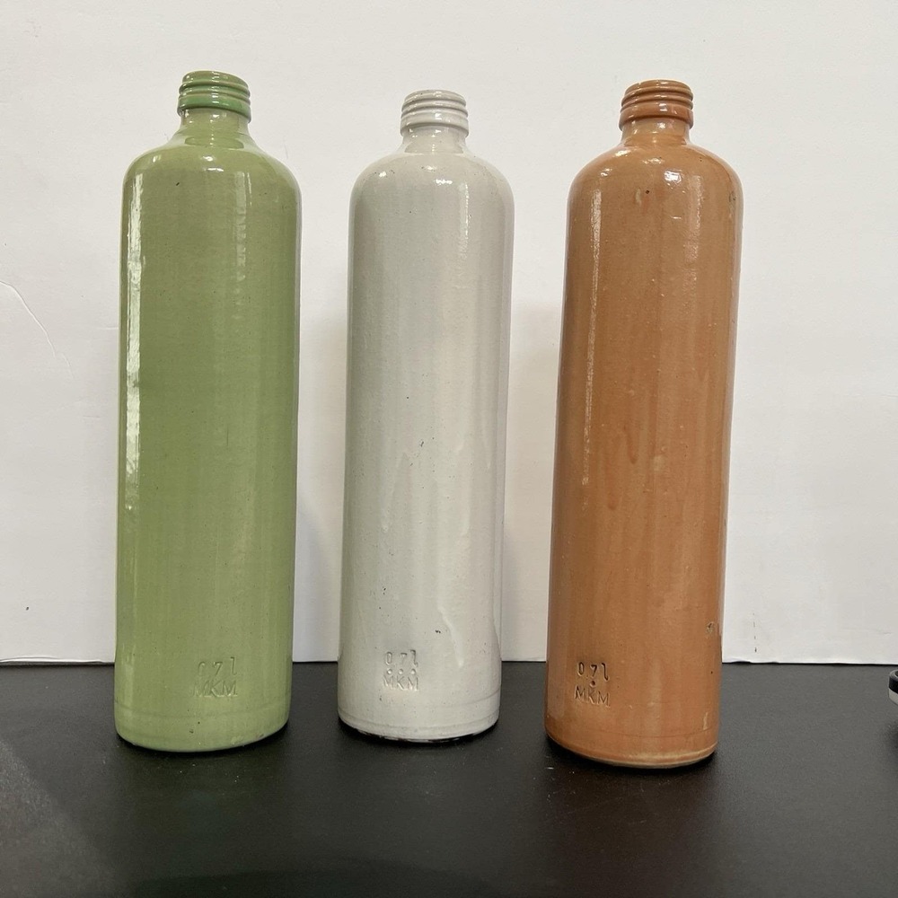 3 Vintage James Beam Stoneware Stamped‎ Glazed 11" Bottle Green/white/peach